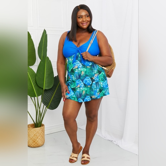 Marina West Swim Full Size Sail With Me V-Neck Swim Dress in Blue - Picture 6 of 15